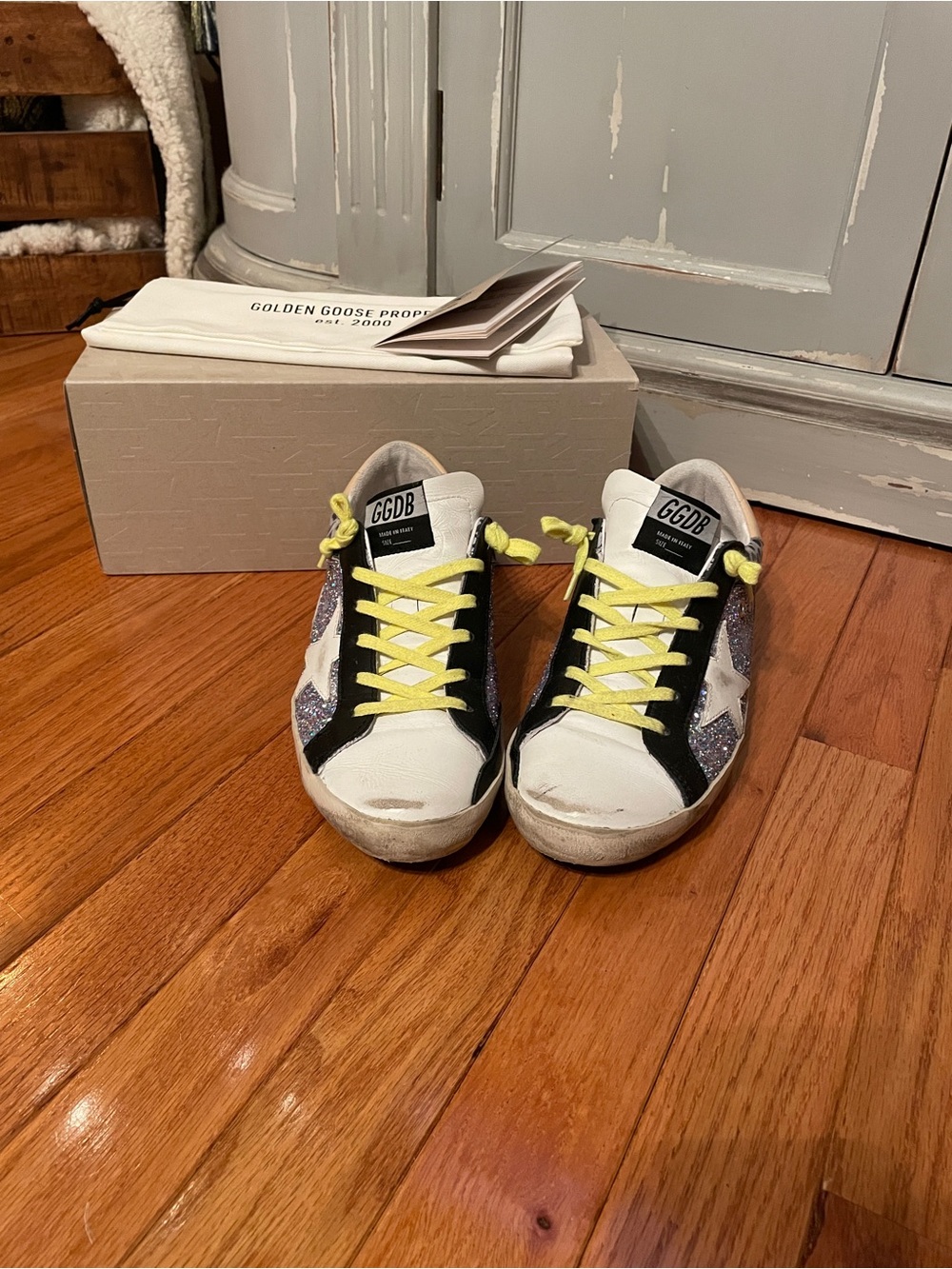 Golden Goose Women's Low-Top Sneakers with Cheetah Print and Rainbow Glitter